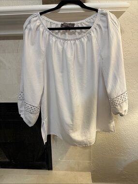 Lightweight White Peasant Blouse with Eyelet Sleeve Detail